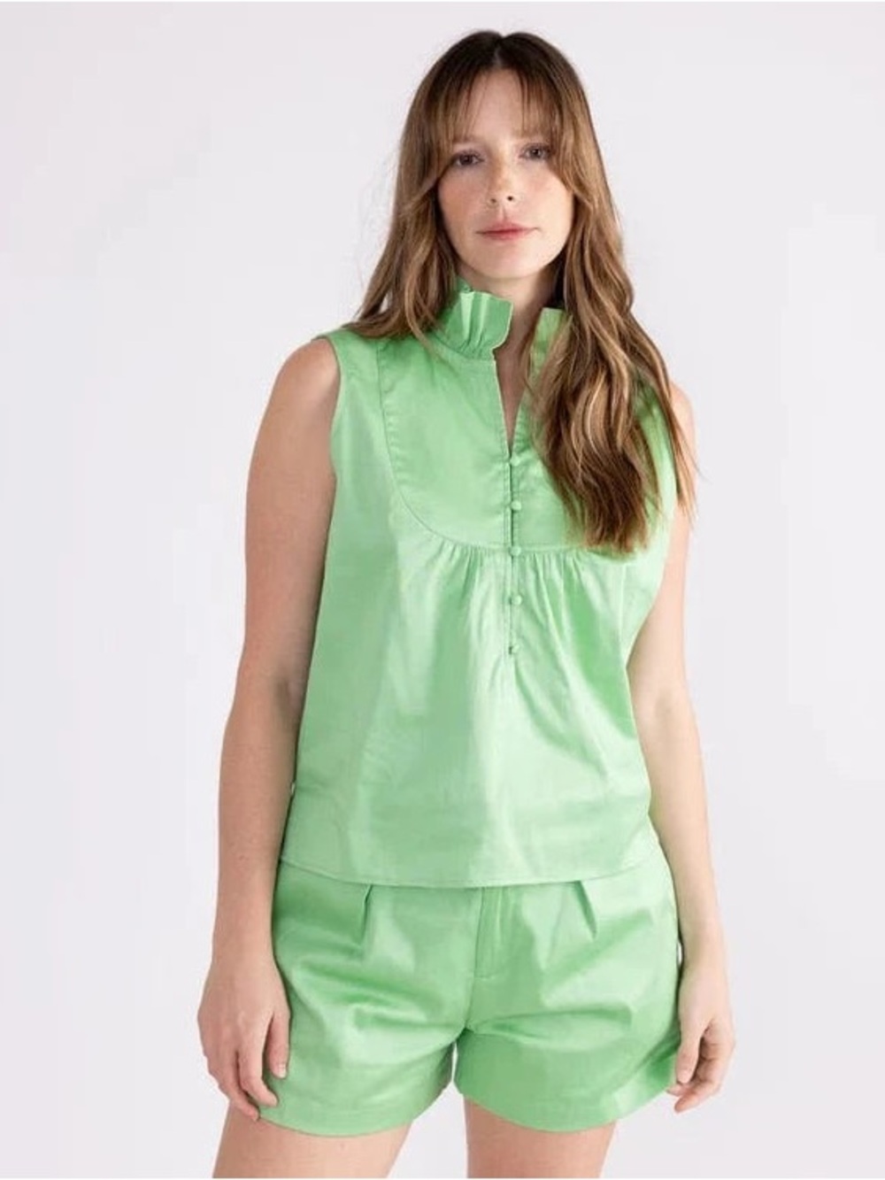 S’Edge Heidi Ruffle Mock Neck Tank in Paradise Green Small NWT